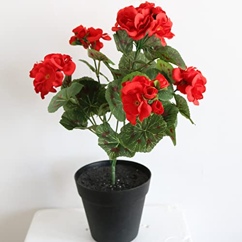 Elyjhyy Artificial Flowers Geranium Bush Begonia Silk Flowers For Outdoor Indoor Artificial Plant Flowers For Patio Lawn Garden Decor (4Pcs Red) #TOP3