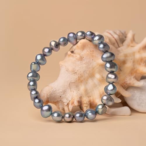 Image of Secret & You Woman Bracelet with White or Colorful Baroque Freshwater Cultured Pearls - 8-9 mm -18 cm Elasticated Band