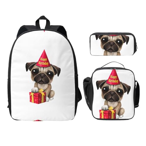Sac à dos chiot carlin avec trousse et sac à lunch EdWal noir