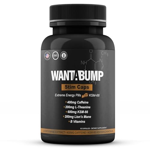 Want A BUMP [Original] Extreme Energy Pills | 400mg of Caffeine | B-Vitamins | 600mg Ashwagandha | 200mg Lions Mane | 200mg L-Theanine | Helps Enhance Focus Energy & Mood | USA Made