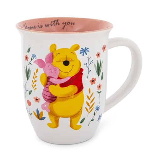 Disney Winnie the Pooh and Piglet Home Is With You Wide Rim Ceramic Mug | Large Coffee Cup For Tea Espresso Cocoa | Holds 16 Ounces