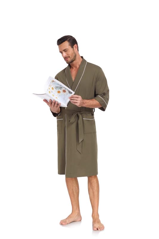 COLORFULLEAF Peignoir léger pour homme - 100 % coton - Avec poche - Taille M à 2XL