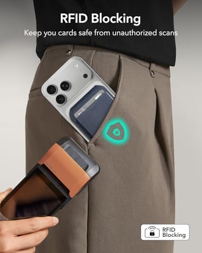 Image of ESR Upgraded for MagSafe Wallet,5 Card Holder,RFID Blocking,Magnetic Wallet for iPhone with Adjustable Stand,Slim for iPhone 17e /17 /16 /15 /14 /13 /12,Google Pixel 10 /Pro /Pro XL,Not for Mini,Dark Blue