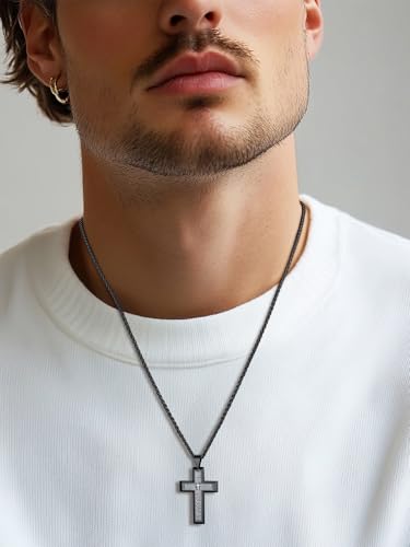 Image of U7 Cross Necklace for Men, Stainless Steel Silver Black Gold Mens Cross Necklace, 22-24 Inches