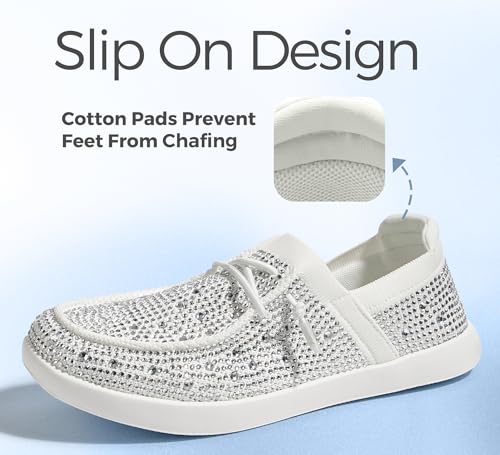Image of BELOS Women's Rhinestone Lace Up Loafers Shoes Comfortable Slip On Mesh Knit Walking Shoes Fashion Lightweight Sparkly Glitter Sneaker