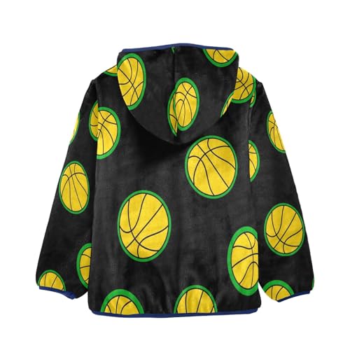 Basketball Pattern on Black Toddler Fleece Jacket Girl Boys Hooded Fleece Jacket Coat Warm Outwear Zip-up 3-10T2