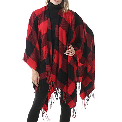 Zando Women's Warm Shawl Wrap Open Front Poncho Cape Color Block Shawls Winter Cardigan Wrap Printed Ponchos for Women 24