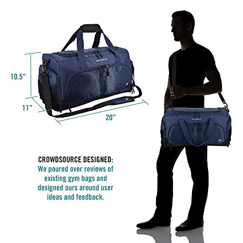 Ultimate Gym Bag 2.0: The Durable Crowdsource Designed Duffel Bag with 10 Optimal Compartments Including Water Resistant Pouch (Blue, Medium (20