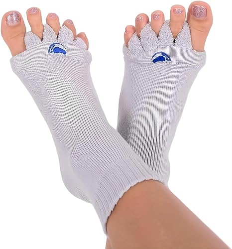 Image of Foot Alignment Socks with Toe Separators by My Happy Feet | for Men or Women, Light Grey, L