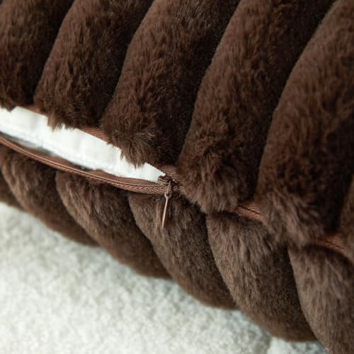 Sunday Praise Faux Fur Throw Pillow Covers 16x16 Inch Set of 2 Soft Cozy Striped Decorative Square Pillow Cases Solid Fluffy Cushion Cases 40x40cm for Couch Sofa Home Décor Dark Brown by Sunday Praise - Image 4