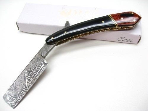 New DAMASCUS Black BUFFALO HORN Straight RAZOR Barber Shaving Folding ProTactical'US - Limited