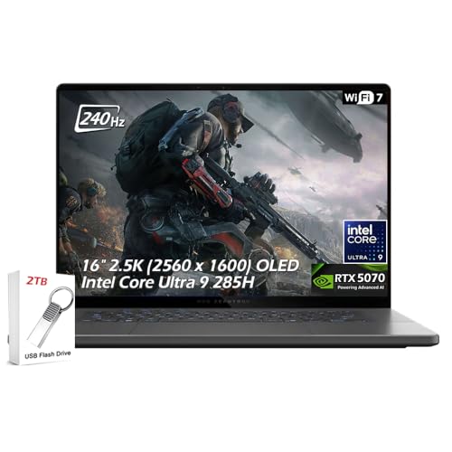 Image of ASUS ROG Zephyrus Gaming Laptop, 16 inch 2.5K OLED 240Hz 500nits, NVIDIA GeForce RTX5070, Intel Core Ultra 9 285H, 16GB LPDDR5X 1TB SSD, Wi-Fi7, Backlit KB, Win11, Eclipse Gray, w /2TB USB Drive, W /GaLiMu
