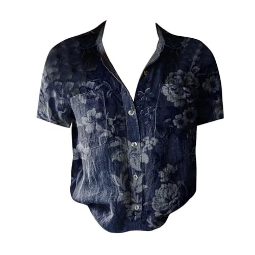 Women Floral Blouses Ethnic Tshirts Tops 2025 Women Cotton Shirt Printed V Neck Button Down Shirts Casual Tops Short2