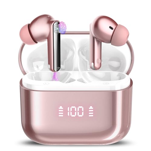 Thunelec Wireless Earbuds Bluetooth 5.4 Headphones in Ear with ENC Mic 2026 Bluetooth Earbuds with Deep Bass 48H Playtime Ear Buds with LED Display IP7 Waterproof Wireless Earphones USB-C Pink