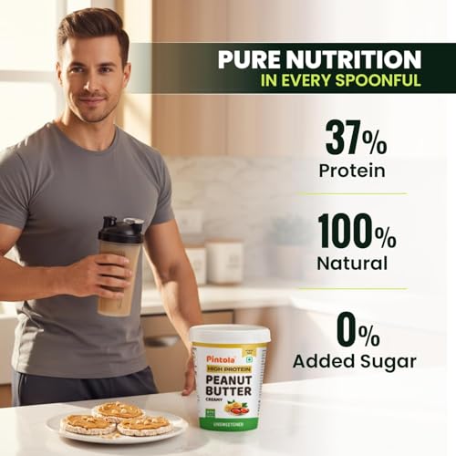 Image of High Protein All Natural Peanut Butter | Unsweetened | 37g Protein | Imported Whey Protein and Roasted Peanuts (Creamy, 510g) (Pack of 2)