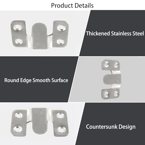 Image of 4 Pairs Flush Mount Bracket, Stainless Steel Headboard Wall Mounting Brackets, 54x30mm Interlocking Furniture Connector for Large Picture Hanging and Sectional Couch Connectors, Large