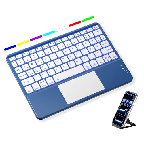 Vobafe Bluetooth Tastatur mit Touchpad, 7-farbiges Backlight iPad Tastatur
