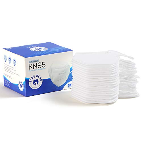 BLUE BEAR PROTECTION Disposable KN95 Face Masks, White (20 Pack), Adult Disposable Face Mask, KN95 Masks Disposable, 4 PLY Mask KN95, Face Mask for Adults, Disposable Masks, Face Masks Disposable