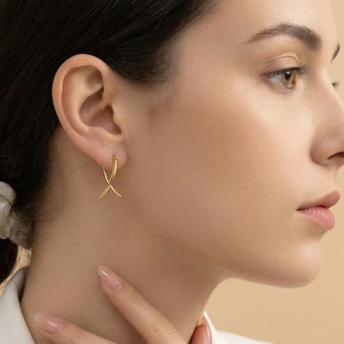 SLUYNZ 925 Sterling Silver X Hoop Earrings for Women Teen Girls Minimalist Hoop Earrings Huggie (B-Gold Plated) by SLUYNZ - Image 3