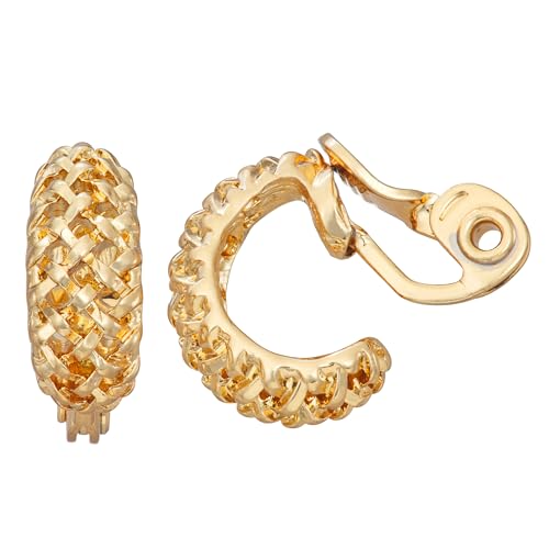 Napier gold C-hoop clip earring with open weave design and EZ Comfort closure