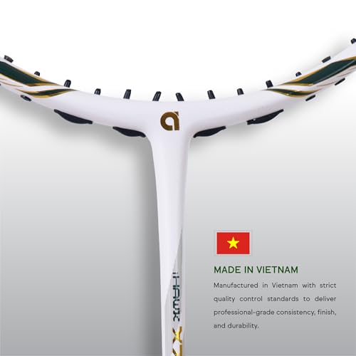 Image of Apacs iHawk X70 (Unstrung) Full Graphite Ultra Strong Carbon Fibre Badminton Racket with Falcon Kit Bag | 82-84g | 35 LBS Max Tension | 3D Power Frame | Made in Vietnam (White)
