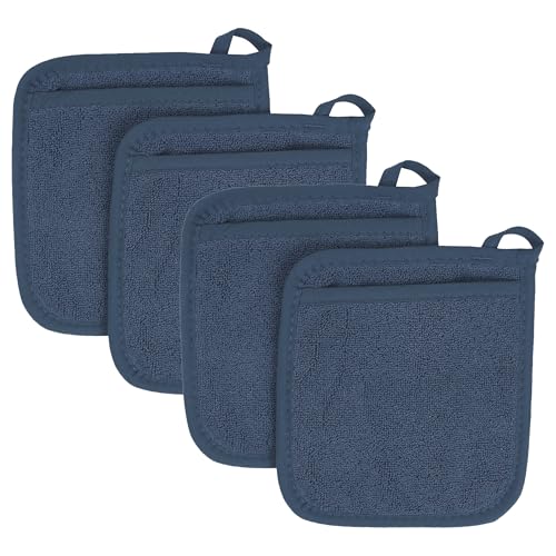 RITZ Terry Pocket Mitt & Hot Pad: Unparalleled Heat Resistant, Durable 100% Cotton – Ergonomically Designed for Optimal Grip – Easy-Care Machine Washable – 4-Pack, Midnight