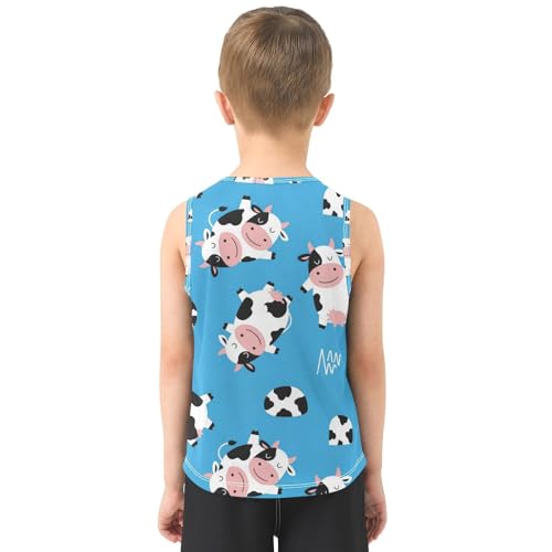 J JOYSAY Cartoon Cow Sky Blue Boys Tank Top Sleeveless Muscle Shirts Quick Dry Workout Active Sport Kids T-Shirts 3-15T3