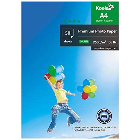 KOALA Inkjet Satin/Oyster Photo Paper A4 Size 297x210mm 250gsm 50 Sheets with Premium Satin Advanced Resin Coated for Canon Hp Epson Inkjet Printer Cover