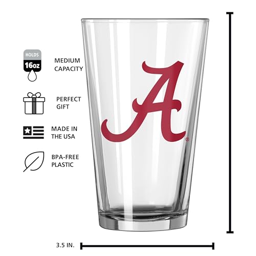 Image of Logo Brands NCAA 16 oz Pint Glass - Durable Glass With Bold Team Color- Chip-Resistant Rim Drinkware For Fans, Tailgates, Home Bars & Everyday Use