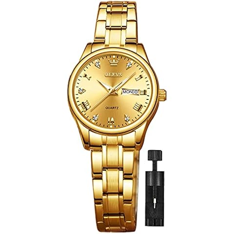 OLEVS Women Watch Stainless Steel Waterproof Diamond Small Face Quartz Analog Ladies Watches Fashion Gold Gold Women Wrist Watch Cover
