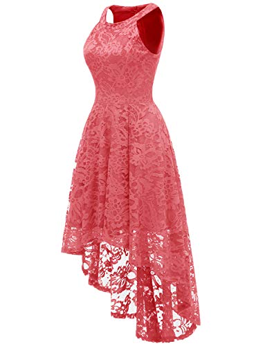 Dressystar 0028 Halter Floral Lace Cocktail Party Dress Hi-Lo Bridesmaid Dress Coral Xxl #TOP1