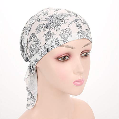 Image of beauty YFJH Women Stretch Cotton Print Sleep Turban Hat Headwear Scarf Chemo Beanie Cap for Cancer Hair Loss