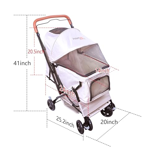 Image of Reversible Pet Stroller (4 Wheels for Cats and Dogs) for Small and Medium Pets up to 33 lbs.Khaki