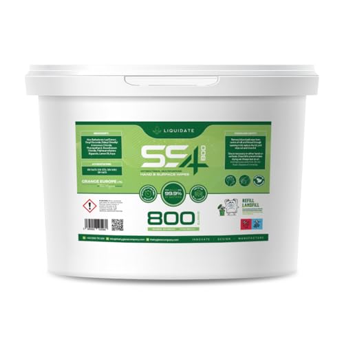 Liquidate - SS4 Biodegradable Bucket Wipes - 800 Extra Large Sheets | Plastic Free Hand & Surface Wipes | Alcohol Free | Eco-Friendly Cleaning & Sanitising | Perfect for Homes, Offices, Gyms