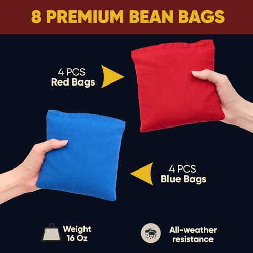 Image of Cornhole Board Set for Adults, Premium Wooden Bean Bag Toss Game with 8 All-Weather Bean Bags, Integrated Bean Bag Storage, Foldable Legs Outdoor Game
