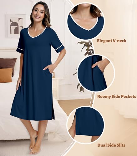 Image of NACHILA Bamboo Viscose Nightgowns for Women Cooling Night Gown with Pockets