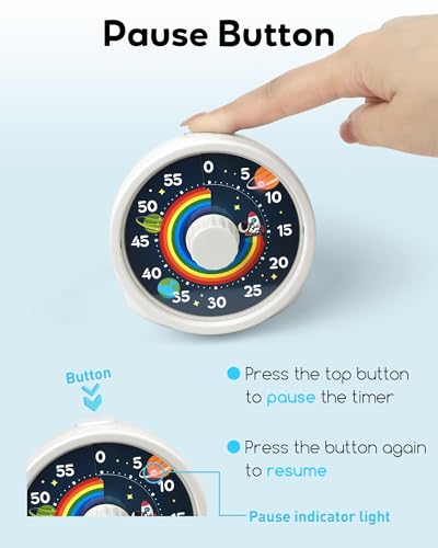 BellMan Visual Timer with Pause Button, 60 Minute Countdown Rainbow Timer for Kids and Adults with Silent Operation, Study and Meetings Time Management Tool, Design for Home, Office and Gift, White - Image 4