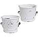 MyGift Rustic White Ceramic Succulent Planters - 4 Inch Mini Cactus Pots with Fleur-de-Lis Design, Set of 2