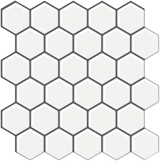 Tic Tac Tiles Peel and Stick Tiles in Thicker Hexagon and Herringbone Designs (10-Pack) (Herringbone, White)