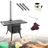 ▲ 【Poêle à bois de camping portable】 Le poêle peut atteindre la température rapidement, en tant que chauffage pour fournir de la chaleur et de la chaleur à l'espace pour les voyages de camping en plein air.