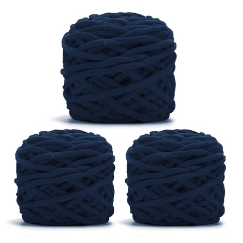 Image of INNDUN Blanket Yarn 3 Pack of 100g /3.5oz - Navy Chenille Yarn 6 Super Bulky - Knitting, Crocheting & Crafts Chunky Yarn