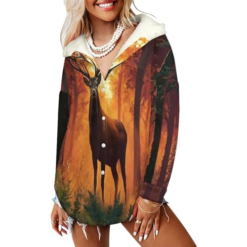 Cerf majestueux veste polaire femme sweats à capuche orange chaud