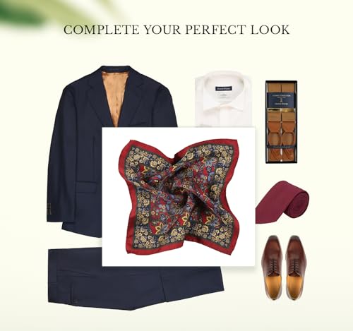 Image of Italian 100% Silk Pocket Square, Premium Small Batch Accessory for Men, 32x32 cm (12.5''x12.5''), One Side Print