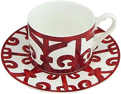 Coffee Cup Coffee Saucer Set Ceramic Steak Plate Coffee Cup and Saucer Bone Dinnerware Set Western Food Tray Red Pattern Coffee Saucer Set (Color : Cup and Saucer)