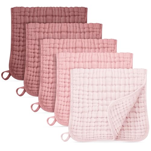 Image of Unnivoll Muslin Burp Cloths for Baby 100% Cotton Burping Cloths for Boys Girls Large 20"X10" Extra Soft and Absorbent 5 Pack - Gradient Pink