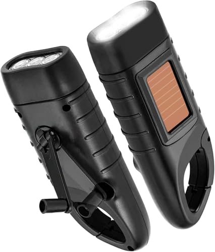 iWarmbase Dynamo-Taschenlampe, 2 Stück, LED-Solar-Taschenlampe und Handkurbel, wiederaufladbar, Mini-Taschenlampe, tragbar, für Notfälle im Freien
