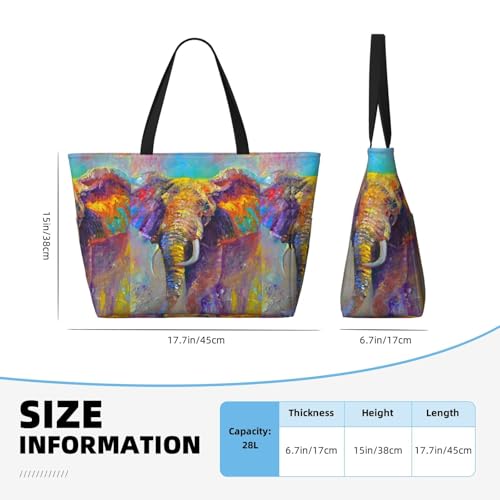Oil Painting Elephant 1 Print Large Beach Tote Bag for Women Extra Large Capacity Sandproof Waterproof Pool Bag Suitable for Swimming Pool Gym Groceries Travel4