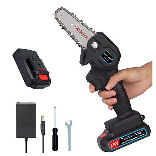 teamoonmy Mini Chainsaw 4-Inch Cordless Electric Protable Chainsaw with Brushless Motor, One-Hand, Pruning Shears Chainsaw for Tree Branch Wood Cutting