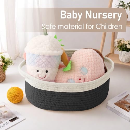 Image of JMvicyroam Small Woven Basket, Empty Gift Basket, White&Black /3 Pack | Small Gift Basket, Cotton Rope, 12 x 8 x 62 in, Handles, Includes Ribbon and Bag, Birthday Gift Basket