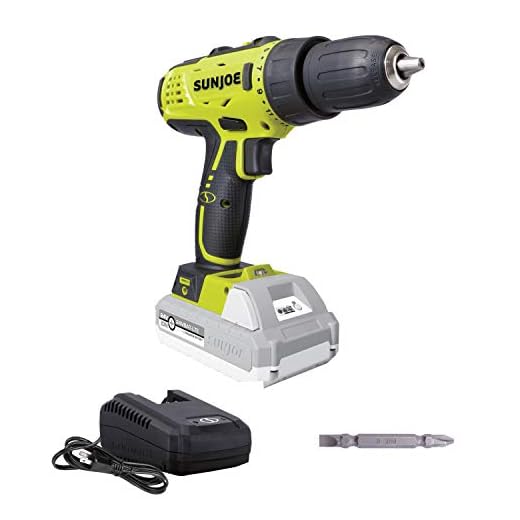 Sun Joe 24V-DD-LTE 24-Volt Lithium iON Cordless Drill Driver, Kit (w/2.0-Ah Battery + Quick Charger)